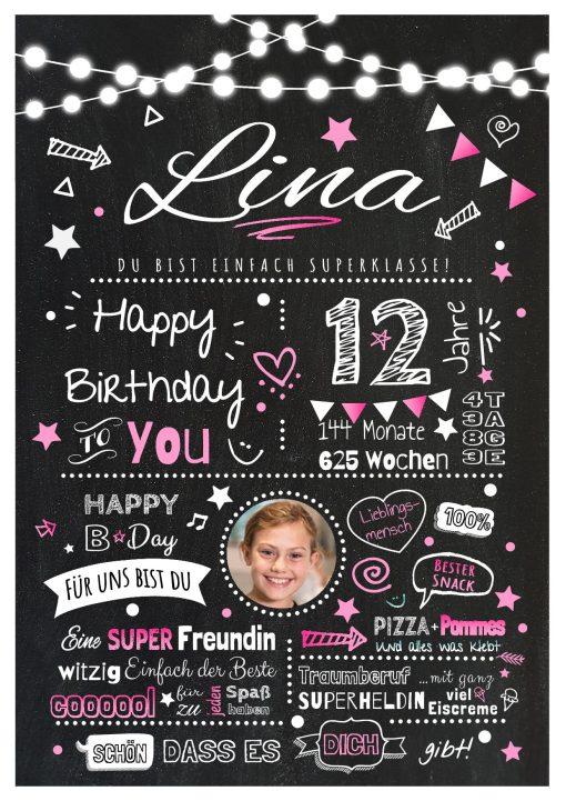 Meilensteintafel Chalkboard Geschenk 12. Geburtstag Personalisiert Geburtstagstafel Junge Mädchen Chalk O Classic Pink