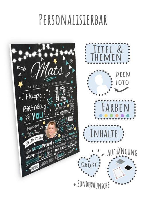 Meilensteintafel Chalkboard Geschenk 12. Geburtstag Personalisiert Geburtstagstafel Junge Mädchen Chalk O Classic08