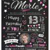 Meilensteintafel Chalkboard Geschenk 13. Geburtstag Personalisiert Geburtstagstafel Junge Mädchen Chalk O Classic Pink