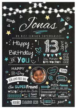 Meilensteintafel Chalkboard Geschenk 13. Geburtstag Personalisiert Geburtstagstafel Junge Mädchen Chalk O Classic Türkis