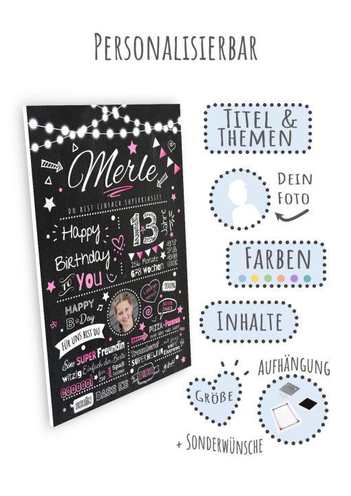 Meilensteintafel Chalkboard Geschenk 13. Geburtstag Personalisiert Geburtstagstafel Junge Mädchen Chalk O Classic08