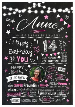 Meilensteintafel Chalkboard Geschenk 14. Geburtstag Personalisiert Geburtstagstafel Junge Mädchen Chalk O Classic Pink