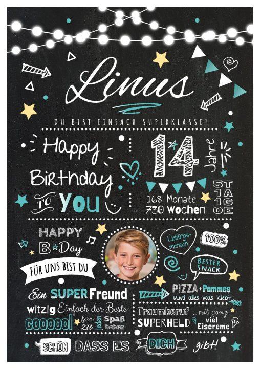 Meilensteintafel Chalkboard Geschenk 14. Geburtstag Personalisiert Geburtstagstafel Junge Mädchen Chalk O Classic Türkis