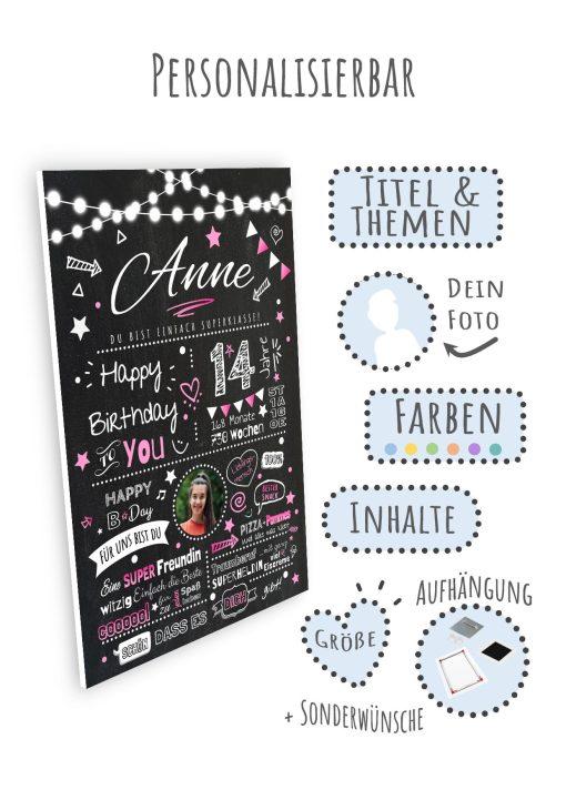 Meilensteintafel Chalkboard Geschenk 14. Geburtstag Personalisiert Geburtstagstafel Junge Mädchen Chalk O Classic08