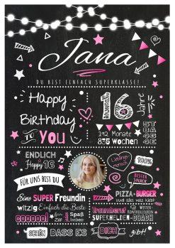 Meilensteintafel Chalkboard Geschenk 16. Geburtstag Personalisiert Geburtstagstafel Junge Mädchen Chalk O Classic Pink