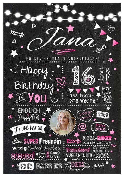 Meilensteintafel Chalkboard Geschenk 16. Geburtstag Personalisiert Geburtstagstafel Junge Mädchen Chalk O Classic Pink