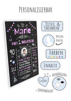 Meilensteintafel Chalkboard Geschenk 2. Geburtstag Personalisiert Geburtstagstafel Mädchen Junge 14