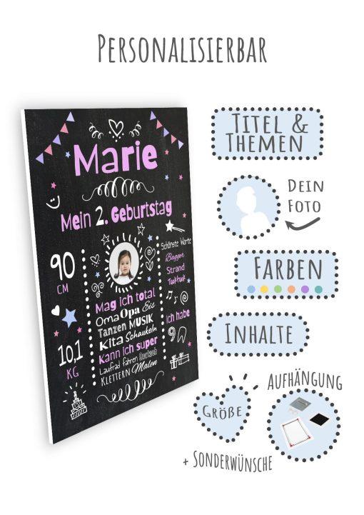 Meilensteintafel Chalkboard Geschenk 2. Geburtstag Personalisiert Geburtstagstafel Mädchen Junge 14