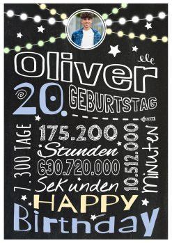 Meilensteintafel Chalkboard Geschenk 20. Geburtstag Frau Mann Personalisiert Geburtstagstafel Retro Colors Blau