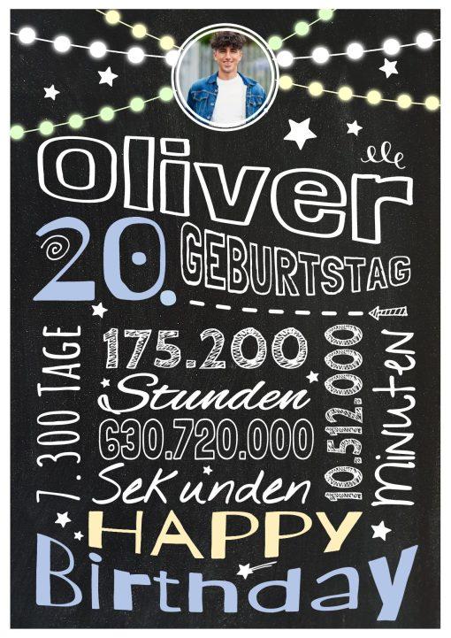 Meilensteintafel Chalkboard Geschenk 20. Geburtstag Frau Mann Personalisiert Geburtstagstafel Retro Colors Blau