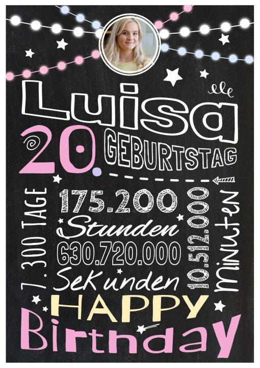 Meilensteintafel Chalkboard Geschenk 20. Geburtstag Frau Mann Personalisiert Geburtstagstafel Retro Colors Rosa