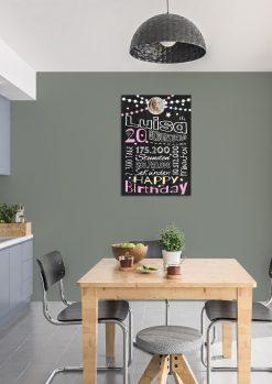 Meilensteintafel Chalkboard Geschenk 20. Geburtstag Frau Mann Personalisiert Geburtstagstafel Retro Colors02