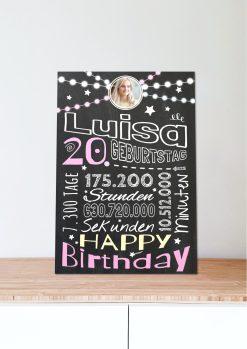Meilensteintafel Chalkboard Geschenk 20. Geburtstag Frau Mann Personalisiert Geburtstagstafel Retro Colors06