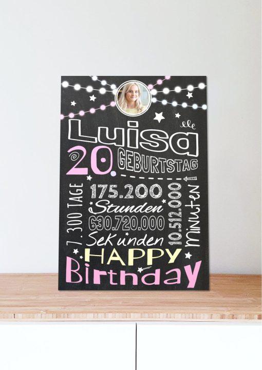 Meilensteintafel Chalkboard Geschenk 20. Geburtstag Frau Mann Personalisiert Geburtstagstafel Retro Colors06