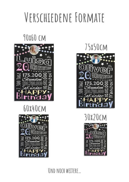 Meilensteintafel Chalkboard Geschenk 20. Geburtstag Frau Mann Personalisiert Geburtstagstafel Retro Colors12