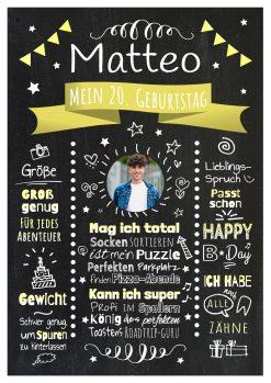 Meilensteintafel Chalkboard Geschenk 20. Geburtstag Personalisiert Witzig Geburtstagstafel Mann Frau Große Kinder Gelb