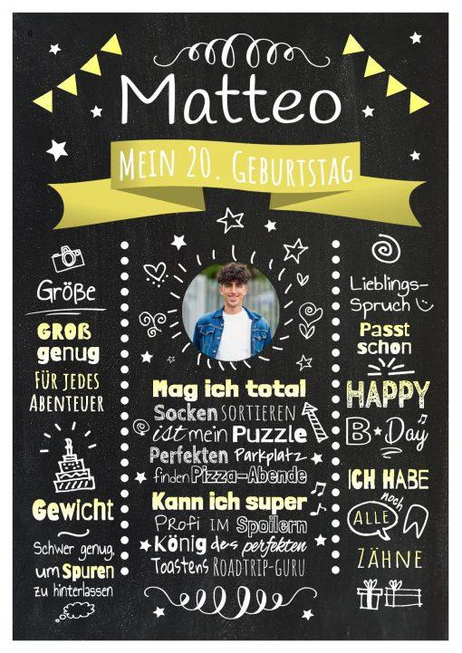 Meilensteintafel Chalkboard Geschenk 20. Geburtstag Personalisiert Witzig Geburtstagstafel Mann Frau Große Kinder Gelb