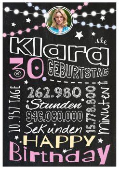 Meilensteintafel Chalkboard Geschenk 30. Geburtstag Frau Mann Personalisiert Geburtstagstafel Retro Colors Rosa