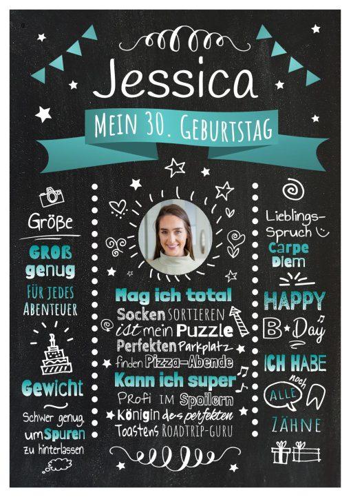 Meilensteintafel Chalkboard Geschenk 30. Geburtstag Personalisiert Witzig Geburtstagstafel Mann Frau Große Kinder Türkis