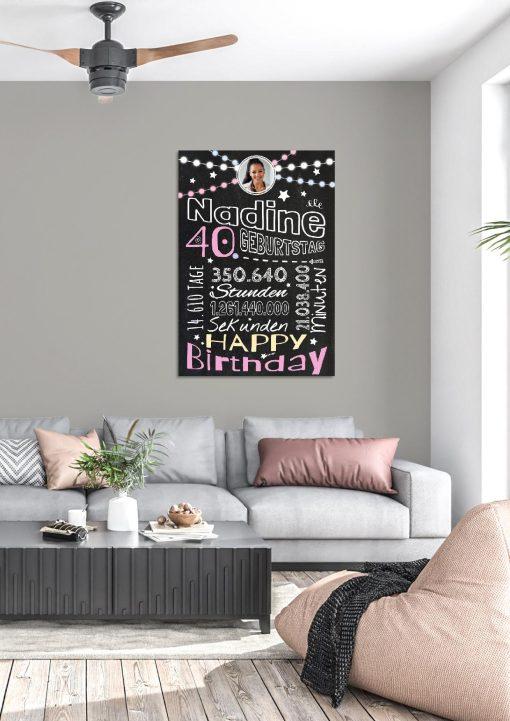 Meilensteintafel Chalkboard Geschenk 40. Geburtstag Frau Mann Personalisiert Geburtstagstafel Retro Colors Rosa Blau03
