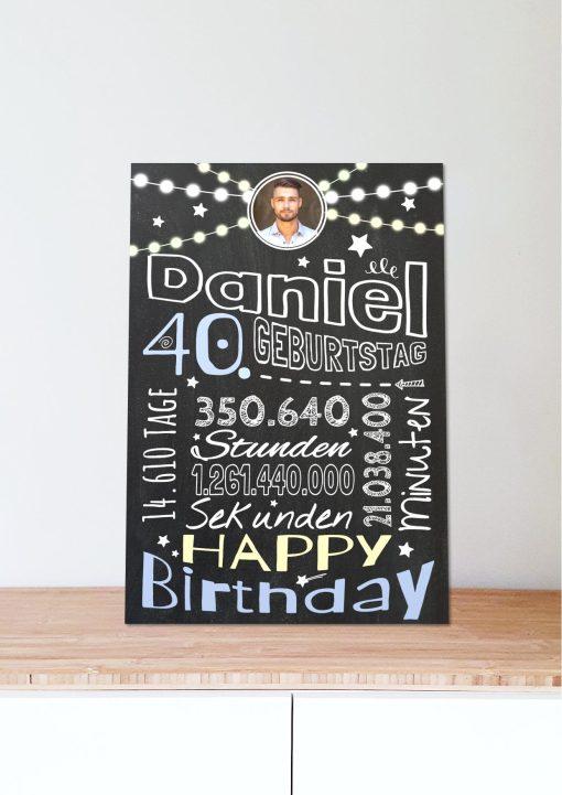Meilensteintafel Chalkboard Geschenk 40. Geburtstag Frau Mann Personalisiert Geburtstagstafel Retro Colors Rosa Blau06