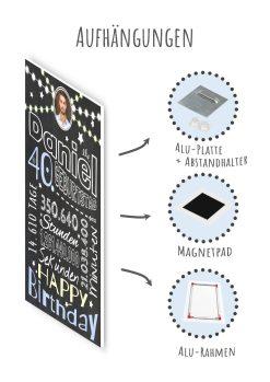 Meilensteintafel Chalkboard Geschenk 40. Geburtstag Frau Mann Personalisiert Geburtstagstafel Retro Colors Rosa Blau10