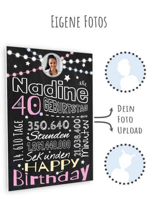 Meilensteintafel Chalkboard Geschenk 40. Geburtstag Frau Mann Personalisiert Geburtstagstafel Retro Colors Rosa Blau11
