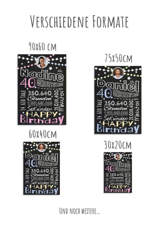 Meilensteintafel Chalkboard Geschenk 40. Geburtstag Frau Mann Personalisiert Geburtstagstafel Retro Colors Rosa Blau12