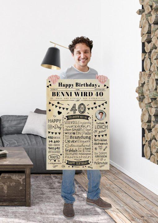 Meilensteintafel Chalkboard Geschenk 40. Geburtstag Zeitung Personalisiert Geburtstagstafel Mann Frau Klassik16