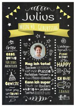 Meilensteintafel Chalkboard Geschenk 40. Geburtstag Personalisiert Witzig Geburtstagstafel Mann Frau Große Kinder Gelb