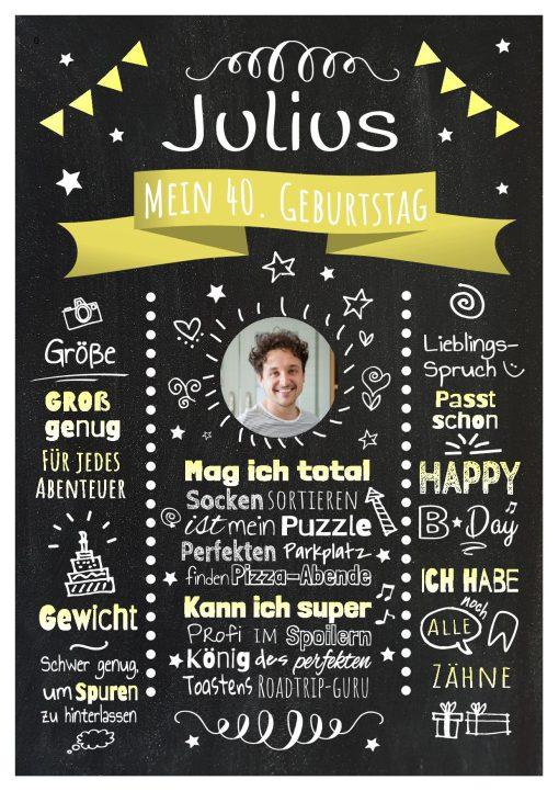 Meilensteintafel Chalkboard Geschenk 40. Geburtstag Personalisiert Witzig Geburtstagstafel Mann Frau Große Kinder Gelb