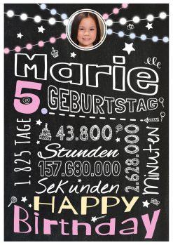 Meilensteintafel Chalkboard Geschenk 5. Geburtstag Personalisiert Geburtstagstafel Retro Colors Mädchen Junge Rosa