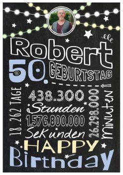Meilensteintafel Chalkboard Geschenk 50. Geburtstag Frau Mann Personalisiert Geburtstagstafel Retro Colors Blau