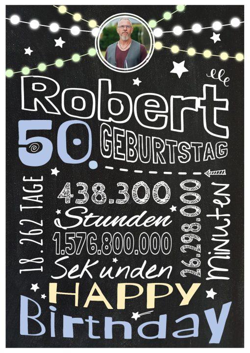 Meilensteintafel Chalkboard Geschenk 50. Geburtstag Frau Mann Personalisiert Geburtstagstafel Retro Colors Blau