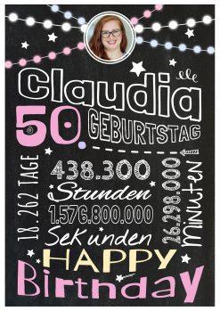 Meilensteintafel Chalkboard Geschenk 50. Geburtstag Frau Mann Personalisiert Geburtstagstafel Retro Colors Rosa