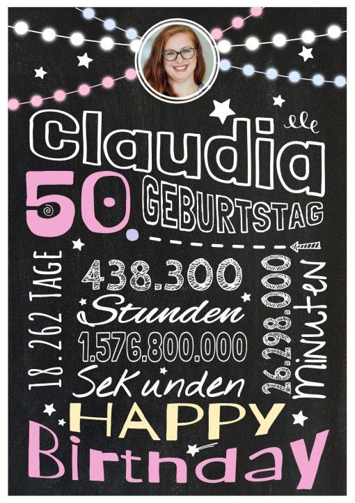 Meilensteintafel Chalkboard Geschenk 50. Geburtstag Frau Mann Personalisiert Geburtstagstafel Retro Colors Rosa