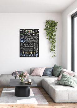 Meilensteintafel Chalkboard Geschenk 50. Geburtstag Frau Mann Personalisiert Geburtstagstafel Retro Colors Rosa Blau01