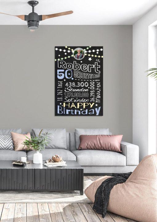 Meilensteintafel Chalkboard Geschenk 50. Geburtstag Frau Mann Personalisiert Geburtstagstafel Retro Colors Rosa Blau03