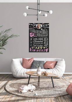 Meilensteintafel Chalkboard Geschenk 50. Geburtstag Frau Mann Personalisiert Geburtstagstafel Retro Colors Rosa Blau04