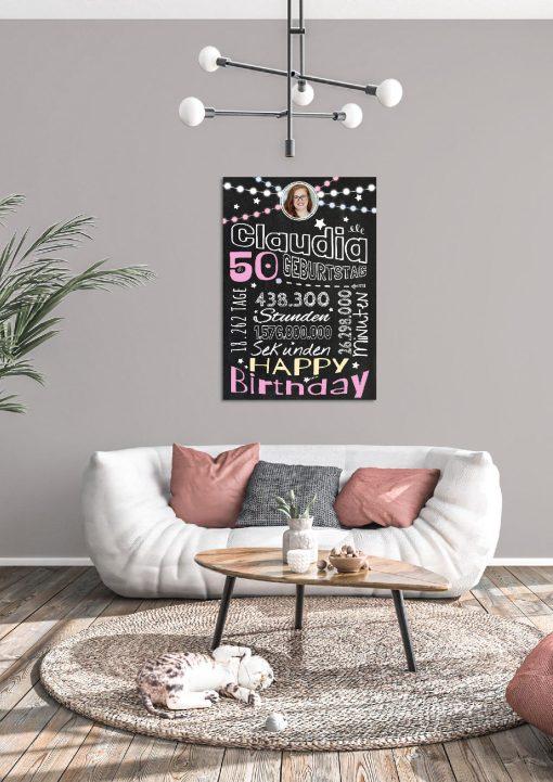 Meilensteintafel Chalkboard Geschenk 50. Geburtstag Frau Mann Personalisiert Geburtstagstafel Retro Colors Rosa Blau04