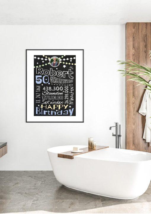 Meilensteintafel Chalkboard Geschenk 50. Geburtstag Frau Mann Personalisiert Geburtstagstafel Retro Colors Rosa Blau05