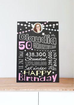 Meilensteintafel Chalkboard Geschenk 50. Geburtstag Frau Mann Personalisiert Geburtstagstafel Retro Colors Rosa Blau06