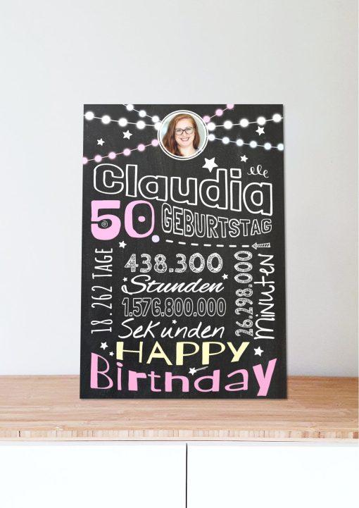 Meilensteintafel Chalkboard Geschenk 50. Geburtstag Frau Mann Personalisiert Geburtstagstafel Retro Colors Rosa Blau06