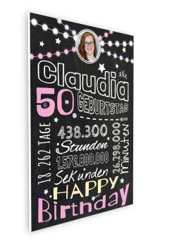 Meilensteintafel Chalkboard Geschenk 50. Geburtstag Frau Mann Personalisiert Geburtstagstafel Retro Colors Rosa Blau08