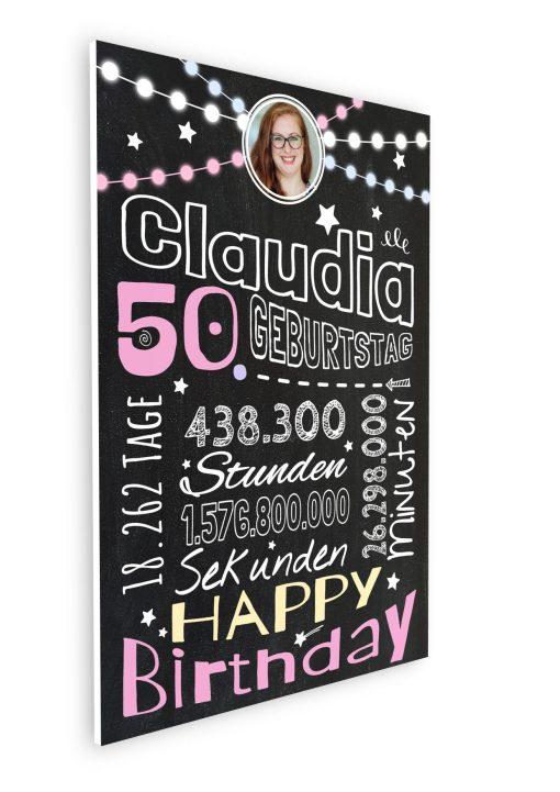 Meilensteintafel Chalkboard Geschenk 50. Geburtstag Frau Mann Personalisiert Geburtstagstafel Retro Colors Rosa Blau08
