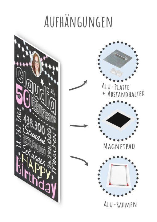 Meilensteintafel Chalkboard Geschenk 50. Geburtstag Frau Mann Personalisiert Geburtstagstafel Retro Colors Rosa Blau10