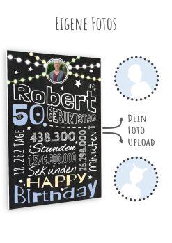 Meilensteintafel Chalkboard Geschenk 50. Geburtstag Frau Mann Personalisiert Geburtstagstafel Retro Colors Rosa Blau11