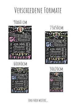Meilensteintafel Chalkboard Geschenk 50. Geburtstag Frau Mann Personalisiert Geburtstagstafel Retro Colors Rosa Blau12