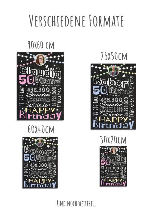 Meilensteintafel Chalkboard Geschenk 50. Geburtstag Frau Mann Personalisiert Geburtstagstafel Retro Colors Rosa Blau12
