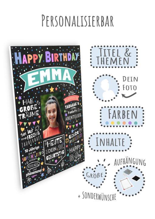 Meilensteintafel Chalkboard Geschenk 6., 7., 8., 9., 10. Geburtstag Kinder Geburtstagsposter Personalisiert Mädchen Junge Happy Birthday08